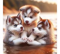 Small Husky Dogs Diamond Painting Kits for Adults,5D Animals Diamond Art Kits for Beginners,Round Full Drill DIY Painting by Numbers Crystal Embroidery Pictures for Home Wall Decor (16x16 inch)