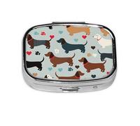 Small I Love My Dog Dachshunds Printed Pill Organizer Daily,Portable Metal Travel Pill Case Box for Purse and Pocket