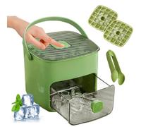Small Ice Cube Maker with Press Lid and Ice Cube Box, 48 Grids Ice Cube Tray with Lid and Ice Tongs, Reusable Ice Cube Tray for Cocktails, Coffee, Whiskey and Juice (Green)