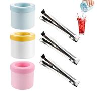 Small Ice Cube Tray with Lid,3 pcs Mini Ice Cube Trays and 3 pcs Ice Tongs, Round Ice Cube Tray for Whiskey Cocktails and Home Bars, Space-Efficient Freezer Storage Solution