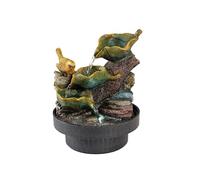 Small indoor outdoor robin water fountain - garden water feature - robin on cascading leaf - cool white LED - mains powered small decorative tabletop fountain - 18cm x 23cm