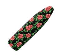 Small Ironing Board Covers 90 x 30 Red Flowers Green Leaves Bungee Elasticated with Padding, Resists Scorching and Easy Fit Mini & Portable Ironing Boards Cover