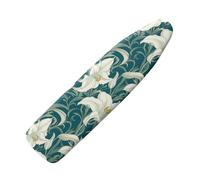 Small Ironing Board Covers 90 x 30 White Plants Bungee Elasticated with Padding, Resists Scorching and Easy Fit Mini & Portable Ironing Boards Cover