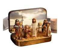 Small Jesus Figures, Tin Box, Funny Desk Decoration, Suffering and Resurrection Scene with Small Figures, for Bedroom, Living Room, Desk, Table, School, Office, Church, Farmhouse, Travel