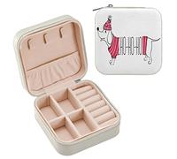 Small Jewelry Box for Women PU Leather Travel Portable Jewelry Case for Rings Earrings Necklace Watch, Gifts for Girls Women Christmas Illustration Funny Dog Dachshund Santa Claus Laughs Hoho