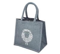 Small Jute Grey Lunch Gift Bag with Sheep Print - 24 cm high x 26 cm Wide x 17 cm Depth