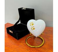 Small Keepsake Golden Pet Foot Print Heart Cremation Mini Heart Memorial Urn for Human & Pet Ashes with Box & Display Stand