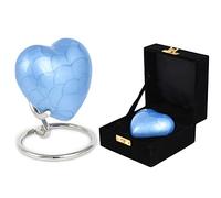 Small Keepsake Heart Cremation Urn For Ashes With New Improved Lid, Mini Heart Memorial Urn With Box & Stand (Blue Aluminium)
