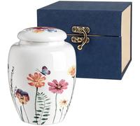 Small Keepsake Sharing Urn - Ceramic Cremation Urn for Human or Pet Ashes - Hand-drawn Flowers Small Memorial Urn with Precious gift box for Families