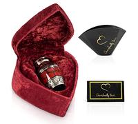 Small Keepsake Urn for Human Ashes with Heart Shaped Velvet Case and Funnel, Crimson Red: Hand Engraved Mini Brass Memorial Urn in Dark Red