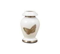 Small Keepsake Urn for Human & Pet Ashes - 3" Memorial Container With Velvet Presentation Gift Box - Capacity 7 Teaspoons - Handcrafted in Metal Aluminium Brass (WhiteButterfly)