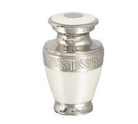 Small Keepsake Urn for Human & Pet Ashes - 3" Memorial Container With Velvet Presentation Gift Box - Capacity 7 Teaspoons - Handcrafted in Metal Aluminium Brass (White Milano Style)