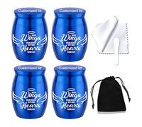 Small Keepsake Urns for Human Ashes Angel Wings Cremation Urns for Ashes 4 Piece Stainless Steel Funeral Memorial Ashes holder-Your Wings Were Ready, But My Heart Was Not (4Pcs-Blue Customized)