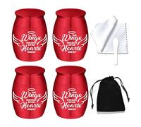Small Keepsake Urns for Human Ashes Angel Wings Cremation Urns for Ashes 4 Piece Stainless Steel Funeral Memorial Ashes holder-Your Wings Were Ready, But My Heart Was Not (4Pcs-Red)
