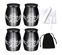 Small Keepsake Urns for Human Ashes Angel Wings Cremation Urns for Ashes 4 Piece Stainless Steel Funeral Memorial Ashes holder-Your Wings Were Ready, But My Heart Was Not (4Pcs-Black)