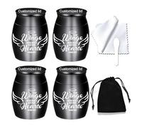 Small Keepsake Urns for Human Ashes Angel Wings Cremation Urns for Ashes 4 Piece Stainless Steel Funeral Memorial Ashes holder-Your Wings Were Ready, But My Heart Was Not (4Pcs-Black Customized)