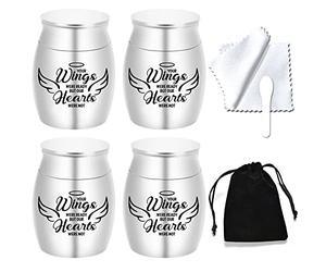 Small Keepsake Urns for Human Ashes Angel Wings Cremation Urns for Ashes 4 Piece Stainless Steel Funeral Memorial Ashes holder-Your Wings Were Ready, But My Heart Was Not (Silver 4pcs)