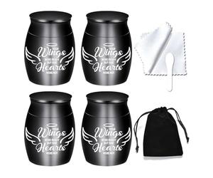 Small Keepsake Urns for Human Ashes Angel Wings Cremation Urns for Ashes 4 Piece Stainless Steel Funeral Memorial Ashes holder-Your Wings Were Ready, But My Heart Was Not (4Pcs-Black)