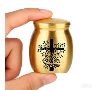 Small Keepsake Urns for Human Ashes - Gold Metal Mini Cremation Urn with Cross & Tree of Life, Airtight Memorial Jar for Adults, Dogs & Cats, Portable Pet Ashes Urn