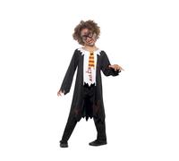 Smiffys Zombie Student Costume, Black & White with Robe, Attached Shirt & Tie, Halloween Child Fancy Dress, Zombie Dress Up Costumes
