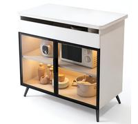 Small Kitchen Island with Storage, Buffet Cabinet, Tempered Glass Doors, Sintered Stone Top - Modern Finish, Ideal for Home & Dining Room nization
