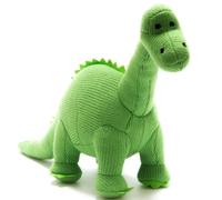 Small Knitted Dinosaur Baby Rattle, Green Diplodocus, Suitable from Birth