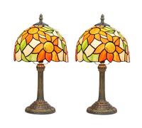Small Lamp Stained Glass Table Lamp, Antique Bedside Accent Lamp, 8X8X15 Inch Desk Reading Light Decor Beside Bedroom Living Room Home Study Office 2pcs,Sunflower