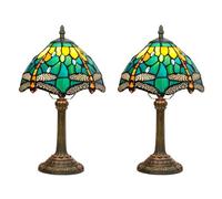 Small Lamp Stained Glass Table Lamp, Antique Bedside Accent Lamp, 8X8X15 Inch Desk Reading Light Decor Beside Bedroom Living Room Home Study Office 2pcs,Dragonfly b