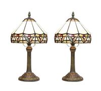 Small Lamp Stained Glass Table Lamp, Antique Bedside Accent Lamp, 8X8X15 Inch Desk Reading Light Decor Beside Bedroom Living Room Home Study Office 2pcs,Mission