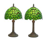 Small Lamp Stained Glass Table Lamp, Antique Bedside Accent Lamp, 8X8X15 Inch Desk Reading Light Decor Beside Bedroom Living Room Home Study Office 2pcs,Wisteria