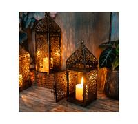 (Small Large) 2-Pack Moroccan Style Metal Lanterns, Hollow-Out Projection Iron Art Candle Holders, Festive Tabletop Decor for Valentine's, Home & Kitchen Decor