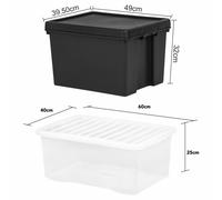 Wham Bam Upcycled Heavy Duty Black 45L Medium Plastic Stackable Storage Box With Lid