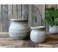 Small & Large Round Evron Plant Pot Cover with Lip, Stone Ceramic Pot with Dotted Patterns, Rustic Cement Planter, Natural Beige Bohemian Tribal Pattern Houseplant Pot (Large)
