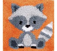 Small Latch Hook Kits Rug for Kids Beginner Grey Raccoon Easy Latch Hook kit Tapertry Cushion Embroidery Craft Kits Cartoon DIY Latch Hook Kit Mat Canvas Hobby & Craft 30x30cm