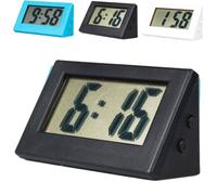 Small LCD Digital Electronic Clock - Portable Travel and Desk Clock, No Tick, Battery Operated for Table and Bedroom (Black)