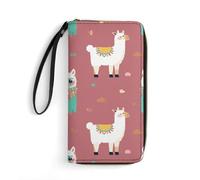 Small Leather Bag with Wristlet Cute Llama Pattern Printed Genuine Leather Wallet for Men And Women Exquisite And Personalized Portable Wallet, white, 19.7x10.5cm