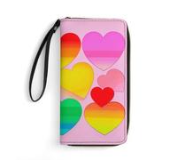 Small Leather Bag with Wristlet Hearts in Rainbow Colors Printed Genuine Leather Wallet for Men And Women Exquisite And Personalized Portable Wallet, white, 19.7x10.5cm