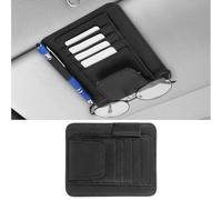 Small Leather Car Sun Visor Organizer with Storage Pouch & Sunglasses Clip, Auto Card Holder Registration/Insurance Slot, Credit Card Pockets, Automotive Interior Organizer for Cars Sun Visor(Black)
