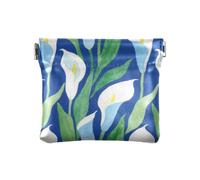Small Leather Coin Purse Blue and White Calla Lily Flowers