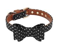 Small Leather Dog Collar Bandana Dog Walking Leash Cute Dot Bow Cats Collars Lead Leash for Small Medium Dogs Cats Chihuahua (Black Large)