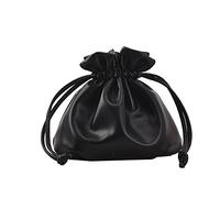 Small Leather Drawstring Bucket Bag Hobo Bucket Bags and Purses Crossbody Bucket Satchel Bag Soft Drawstring Purse, Black, 7.9 x 3.9 x 5.9 inches