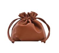 Small Leather Drawstring Bucket Bag Hobo Bucket Bags and Purses Crossbody Bucket Satchel Bag Soft Drawstring Purse, Brown, 7.9 x 3.9 x 5.9 inches