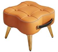 Small Leather Ottoman Bench, Upholstered Foot Stool For Sofa, Vanity Chair, Storage Pouf, Step Stool For Bedroom, Office, Entryway (Orange A)