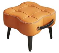 Small Leather Ottoman Bench, Upholstered Foot Stool For Sofa, Vanity Chair, Storage Pouf, Step Stool For Bedroom, Office, Entryway (Orange B)