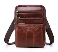 Small Leather Sling Shoulder Bag Messenger Pack for Men Travel Business Crossbody Pouch Phone Wallet Camping Casual Daypack, Red Brown