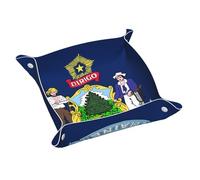 Small Leather Storage Tray Double-sided Maine State Flag Print Item Storage Foldable Durable Practical