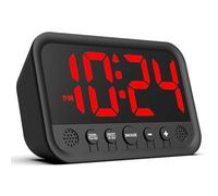 Small LED Digital Clock for Bedroom, Loud Alarm Clock for Heavy Sleepers Adults, Teens | Plug-In Electric Desk Clock | Simple Bedside Nightstand Clock with Adjustable Volume/Brightness/Snooze - Red