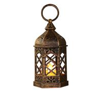 Small LED Lantern - 4 Inch Hexagonal Lantern Bronze Colour | Decorative Lamp in ABS and Glass Adjustable Height - Table Decoration for Living Room, Outdoor, Wedding, Balcony, Window, Christmas