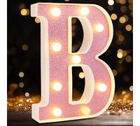 Small Led Marquee Letters, Light Up Letters, 8.58 Inch Led Letter Lights, Battery Powered Lighted Sign for Table, Party, Birthday, Christmas Decor (Pink Glitter, Letter B)