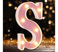 Small Led Marquee Letters, Light Up Letters, 8.58 Inch Led Letter Lights, Battery Powered Lighted Sign for Table, Party, Birthday, Christmas Decor (Pink Glitter, Letter S)